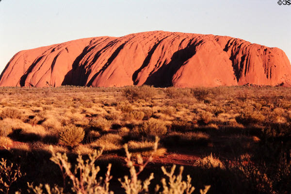 Changing colors of Uluru (aka Ayers Rock) at sunset, 6:20 pm. Australia.