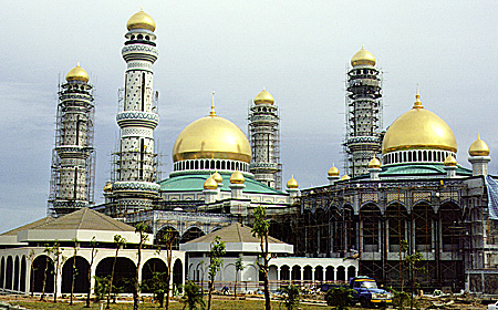 New Mosque with gold domes in Bandar Seri Begawan. Brunei.