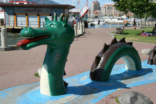 Statue of Ogopogo monster of Okanagan Lake (1960) by Peter Soelin. Kelowna, BC.