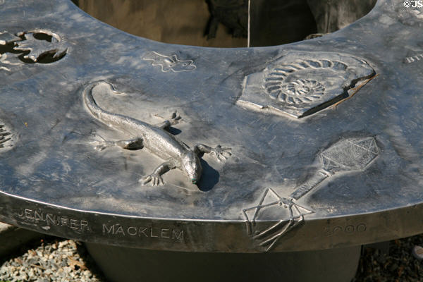 Details of Natural Language bench at Kelowna Library. Kelowna, BC.
