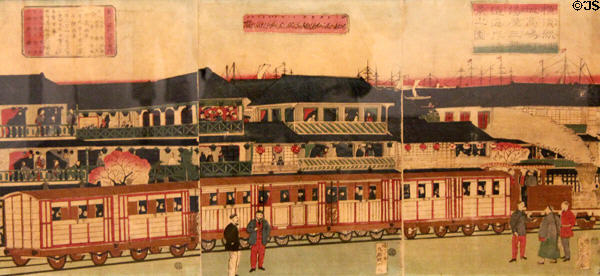 Yokohama Tokyo Railway Station by Seashore ukiyo-e woodblock print (before 1894) by Utagawa Hiroshige III at Art Gallery of Greater Victoria. Victoria, BC.