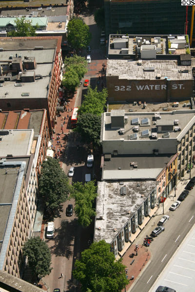 Heritage buildings of Gastown viewed from Harbour Centre. Vancouver, BC.