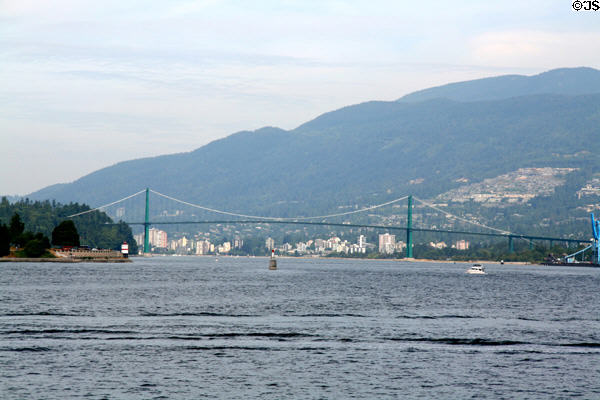 Water view of Lions Gate Bridge. Vancouver, BC.