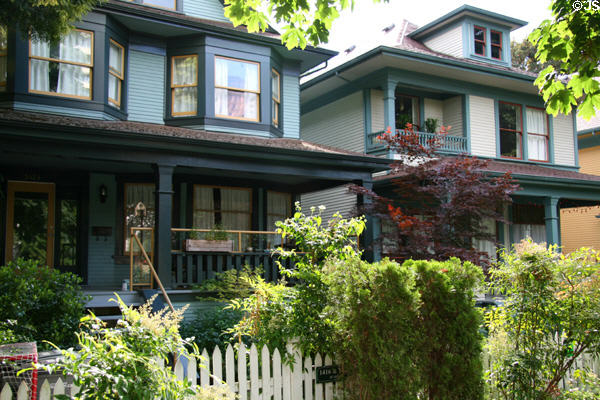 Victorian houses in Roedde House heritage neighborhood. Vancouver, BC.