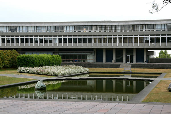 Pool in Academic Quadrangle of Simon Fraser University follow campus master plan of Arthur Erickson. Vancouver, BC.