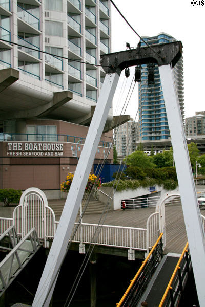 Samson V cranes which pulled snags from river. New Westminster, BC.