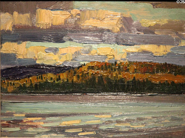 Canoe Lake painting on board (c1917) by J.E.H. Macdonald at McMichael Gallery. Kleinburg, ON.
