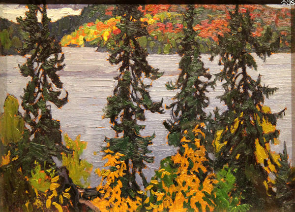 Montreal River painting on board (c1920) by Lawren Harris at McMichael Gallery. Kleinburg, ON.