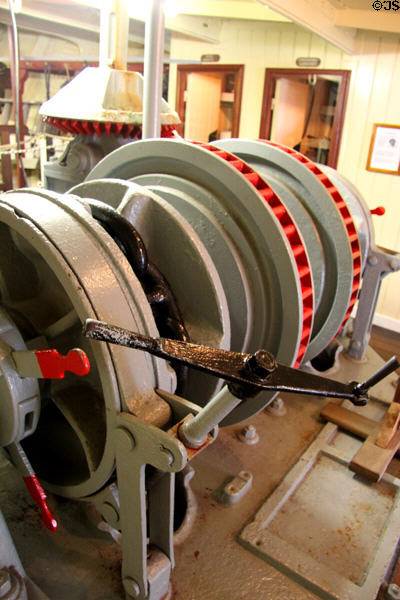 Machinery on board Rickmer Rickmers museum sailing ship. Hamburg, Germany.