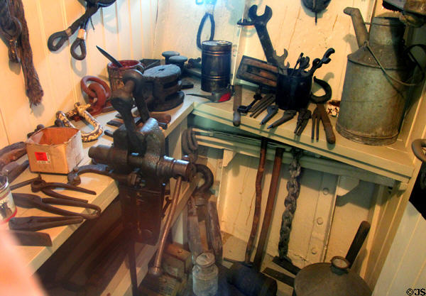 Tools on board Rickmer Rickmers museum sailing ship. Hamburg, Germany.