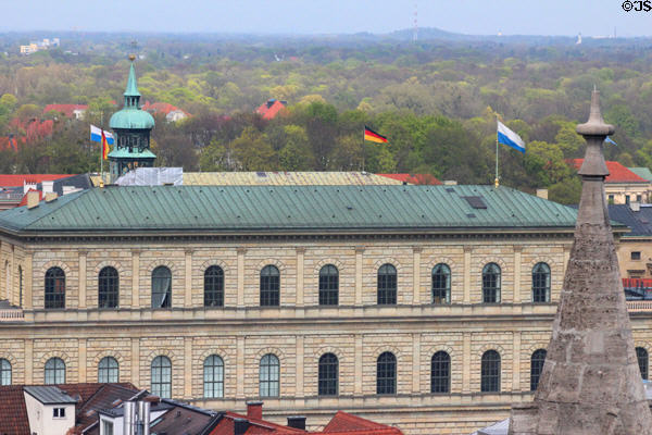 Munich Residenz with green roof seen from Rathaus tower. Munich, Germany.
