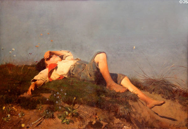 Shepherd Boy painting (1860) by Franz von Lenbach at Schackgalerie. Munich, Germany.