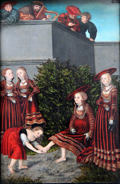 David & Bathsheba painting (1526) by Lucas Cranach the Elder at Berlin Gemaldegalerie. Berlin, Germany.
