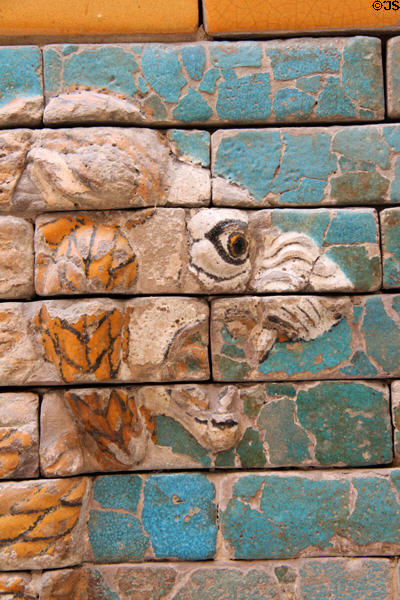 Detail head of Babylon Processional Way lion at Pergamon Museum. Berlin, Germany.