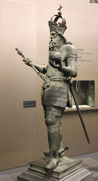 Bronze Charlemagne statue (1620) from Aachen's Market Fountain New Aachen City Museum. Aachen, Germany.