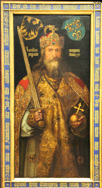 Emperor Charlemagne painting (c1511-13) by Albrecht Dürer at Germanisches Nationalmuseum. Nuremberg, Germany.