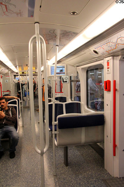 Nuremberg U-Bahn subway car interior. Nuremberg, Germany.
