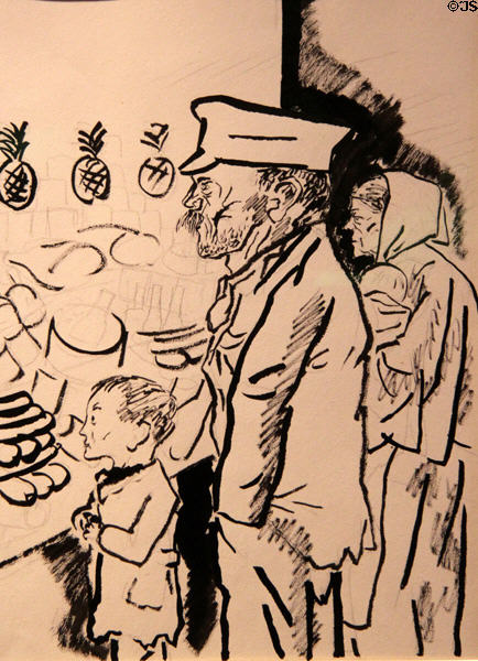 Hunger drawing (c1924) in ink & pencil by George Grosz at Museum of Bread and Art. Ulm, Germany.