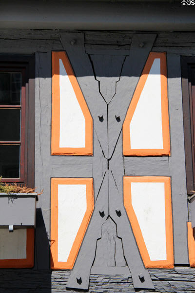Detail of half timbered building near Blau River. Ulm, Germany.
