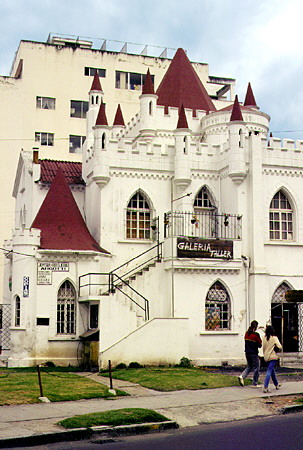 An elegant old mansion in Quito, one of many which have now been converted to shops. Ecuador.