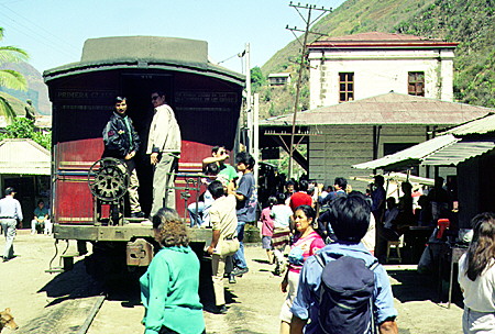 Boarding the steam train to Guayaquil. Ecuador.