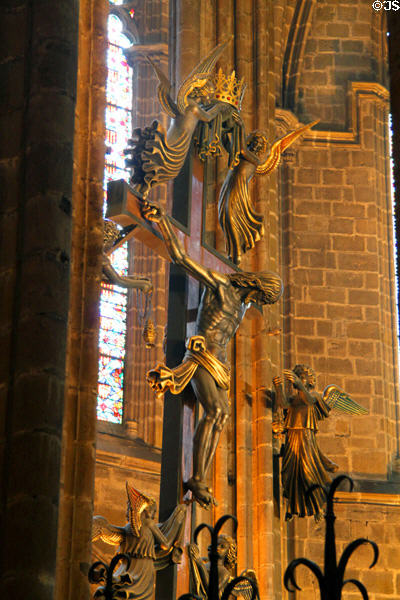 Christ on the cross at Barcelona Cathedral. Barcelona, Spain.