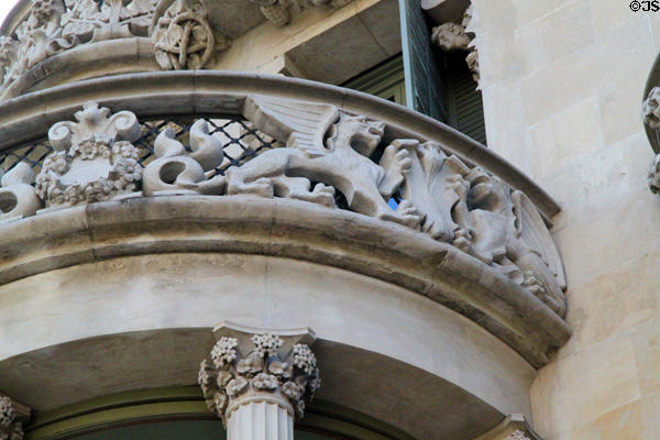 Lions & mulberry tree carvings which give name to Casa Lleó Morera. Barcelona, Spain.