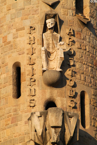 Tower of Apostle Phillip at Sagrada Familia. Barcelona, Spain.