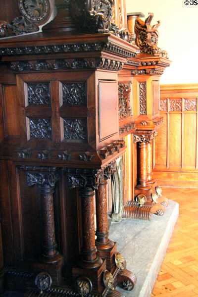 Fireplace in dining room at Palau Güell. Barcelona, Spain.