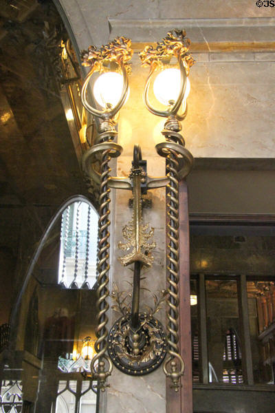 Reception hall wall sconces at Palau Güell. Barcelona, Spain.