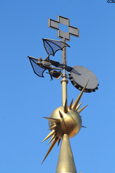 Bat-like creature of finial on chimney atop Palau Güell. Barcelona, Spain.