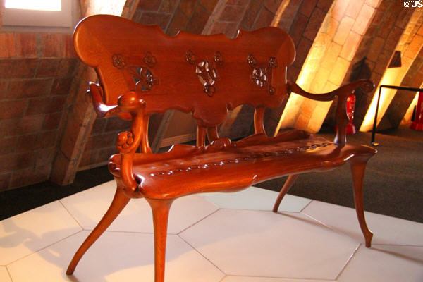 Modernista bench replica (c1900) from Casa Calvet in Barcelona by Antoni Gaudí at Casa Milà. Barcelona, Spain.