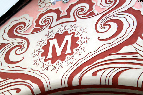 Initial M on Gaudi House in Parc Güell. Barcelona, Spain.