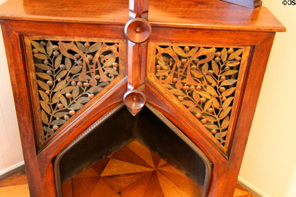 Detail of corner fireplace (1880) designed for Casa Vicens in Alella by Antoni Gaudí at Gaudi House Museum in Parc Güell. Barcelona, Spain.