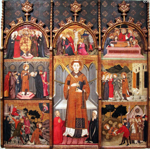 Scenes from life of St Stephen painting (c1385) by Jaume Serra at Museu Nacional d'Art de Catalunya. Barcelona, Spain.