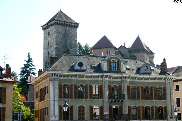 Chateau towers above old town. Annecy, France.