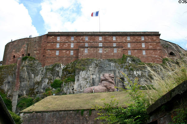 Belfort Lion beneath citadel by Vauban under Louis XIV. Belfort, France.