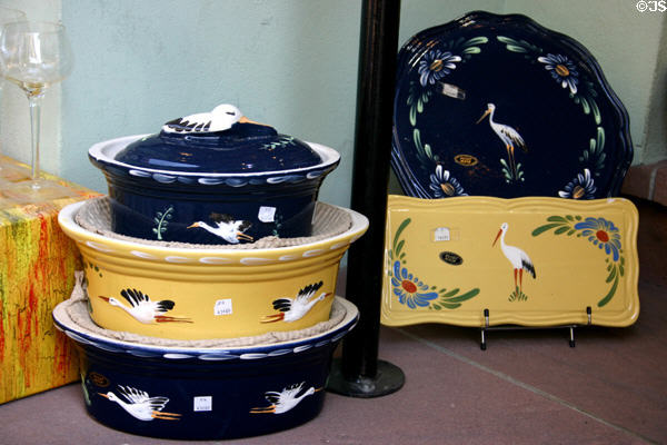 Pottery with stork motifs in Alsace. France.