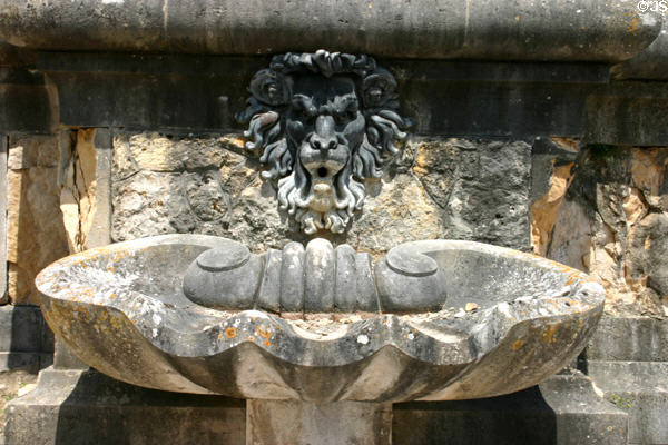 Lion face in grottos of Vaux-le-Vicomte chateau. Melun, France.