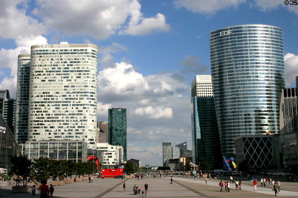 La Défense Esplanade flanked by Cur Défense & EDF Towers. Paris, France.