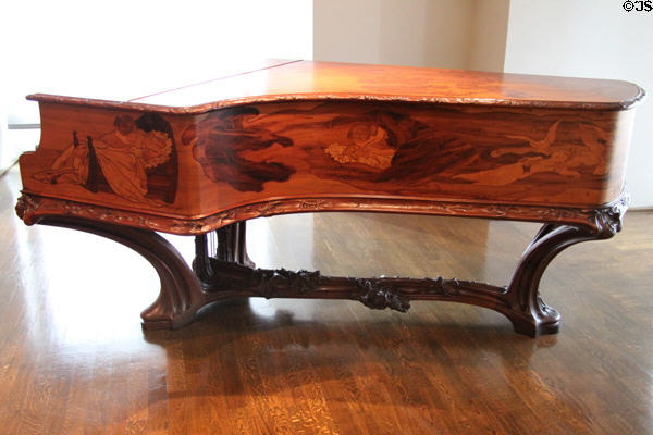 Baby grand piano (1903) by Victor Prouvé & Louis Majorelle cabinet containing instrument by Maison Erard from Nancy at Museum of Decorative Arts. Paris, France.