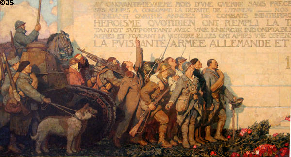 Detail of Last Communiqué ending war Nov. 11, 1918 painting (1920) by George Leroux at Petit Palace Museum. Paris, France.