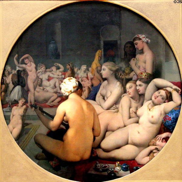 Turkish Bath painting (1862) by Jean-Auguste-Dominique Ingres at Louvre Museum. Paris, France.