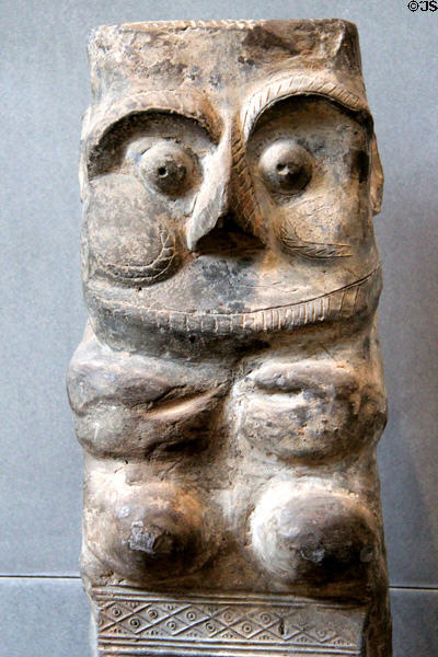 Chinese terra cotta pillar from funeral chamber (1stC BCE) from Henan at Cernuschi Museum. Paris, France.