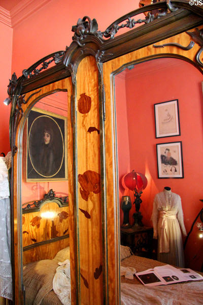 Art Nouveau marquetry bedroom mirror at Maxim's Art Nouveau Collection 1900. Paris, France.