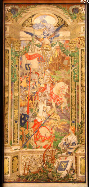 Joan of Arc fighting alongside constable of Richemont (1429) cartoon for tapestry for hanging in Rennes Palais de justice (1903) by Édouard Toudouze at Museum of Fine Arts of Rennes. Rennes, France.