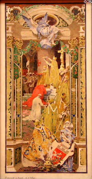 Crowning of Nominoë (848) cartoon for tapestry for hanging in Rennes Palais de justice (1904) by Édouard Toudouze at Museum of Fine Arts of Rennes. Rennes, France.