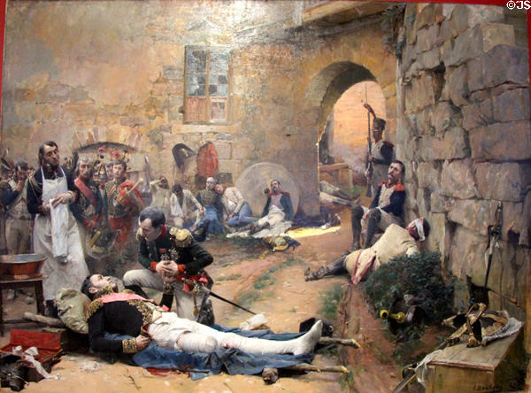 Death on May 31, 1809 of Marshall Jean Lannes, Napoleonic officer painting (1894) by Paul-Émile Boutigny at Arras Fine Art Museum. Arras, France.