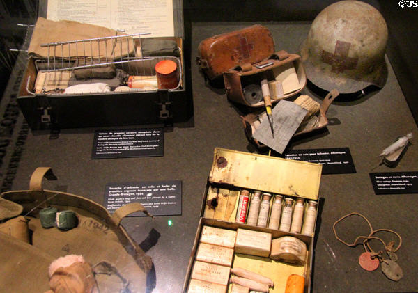Normandy Invasion medical kits at Caen Memorial. Caen, France.
