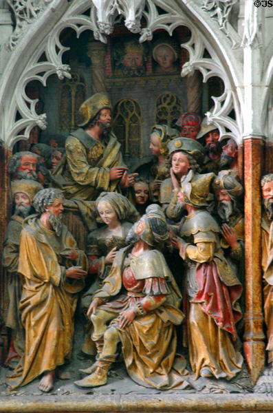 A scene from life of St James the Greater at Amiens Cathedral. Amiens, France.